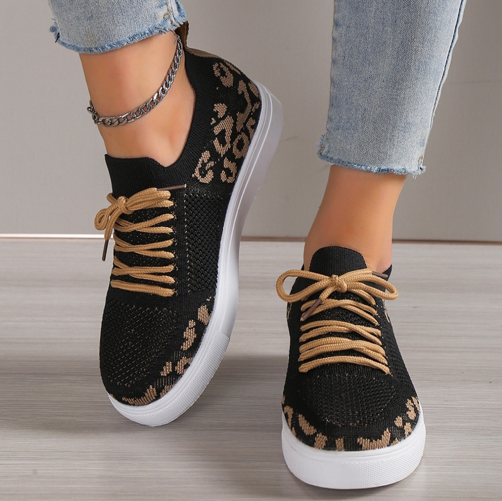 (Out Of Stock) Red Leopard Lace-Up Sneakers - Picture 7 of 7